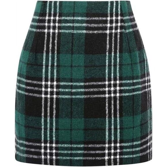 ✨Womens Wool Plaid Mini Skirt High Waisted Bodycon Pencil Sz S Skirt✨ - Picture 2 of 9